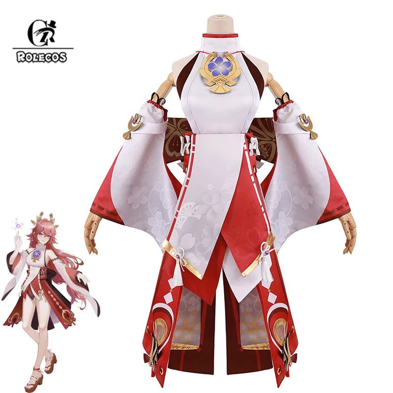 Costume Cosplay Yae Miko Genshin Impact - Tenue Complète avec Coiffe pour Femme