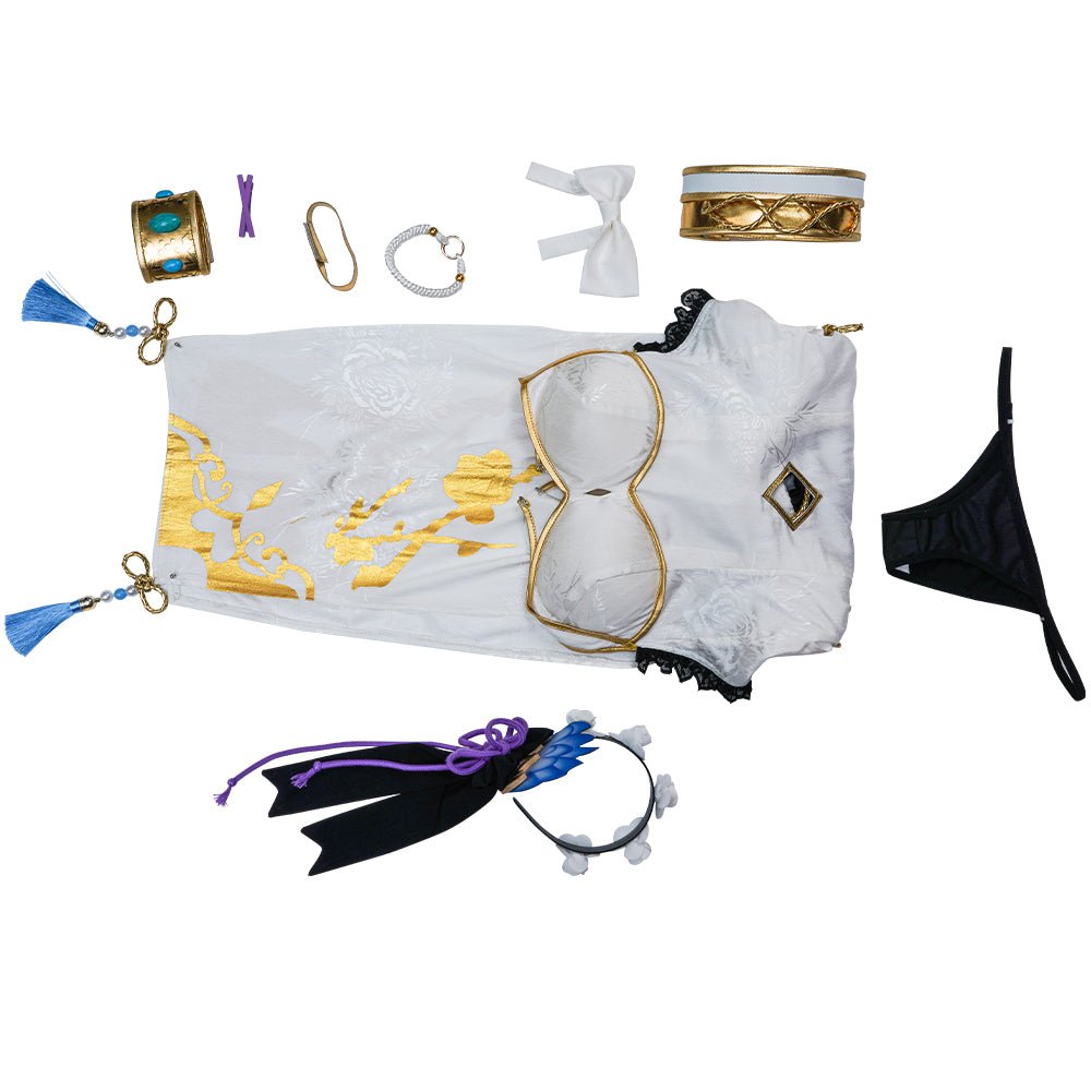 Costume Cosplay Emilia Re:Zero pour Femme – Robe Anime avec Accessoire de Tête pour Halloween et Fêtes