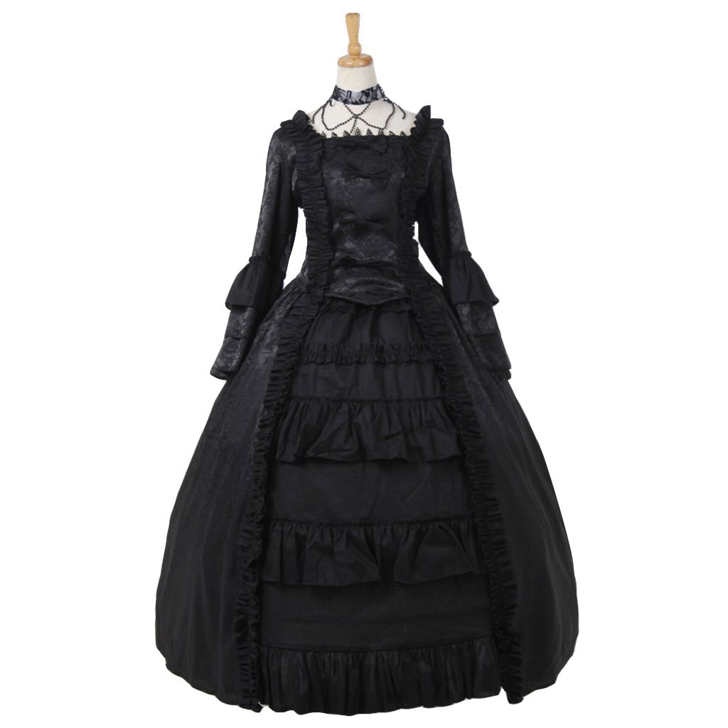 Robe Lolita Victorienne Fraise Noire - Robe Lolita Gothique Inspirée de la Cour avec Col Carré pour Cosplay et Événements