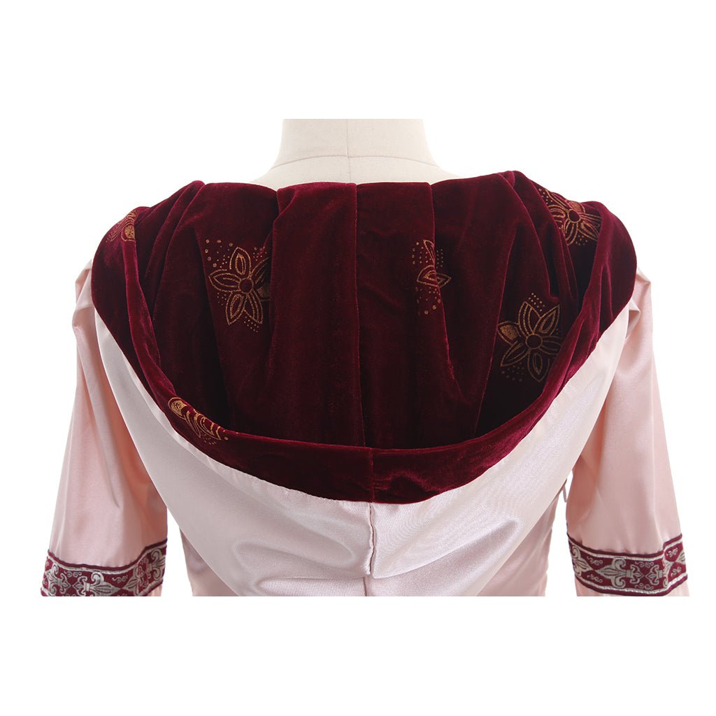 Robe médiévale Cosplay Manches Longues rose robe ballon satin/velours à capuche personnalisée