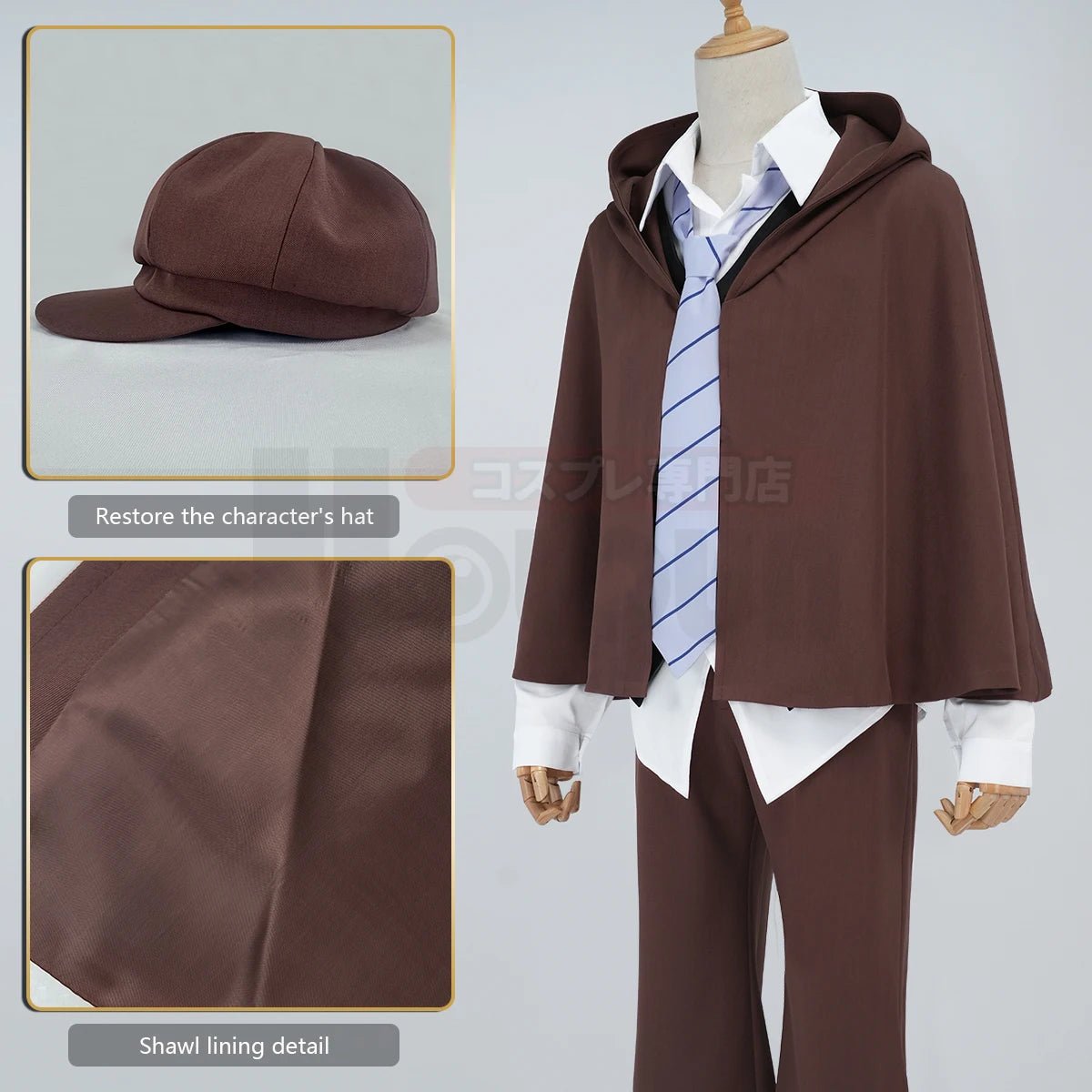 Costume Cosplay Edogawa Rampo Bungo Anime Cape Pantalon Chemise Gilet Cravate Chapeau pour Halloween Quotidien
