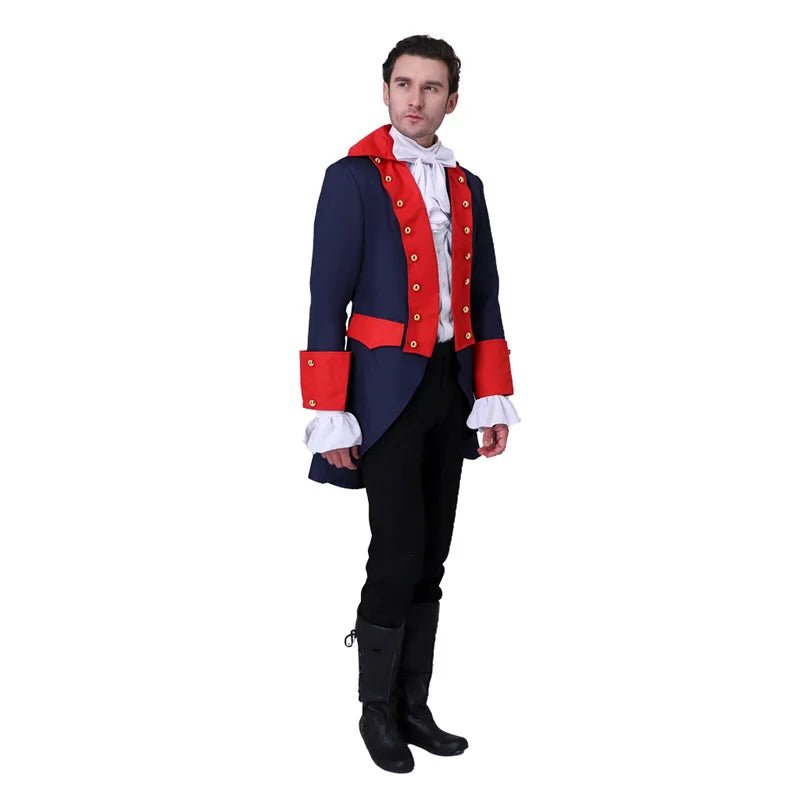 Costume Homme Prince Roi 18ème Siècle Bleu Rouge Uniforme Vintage pour Cosplay et Scène