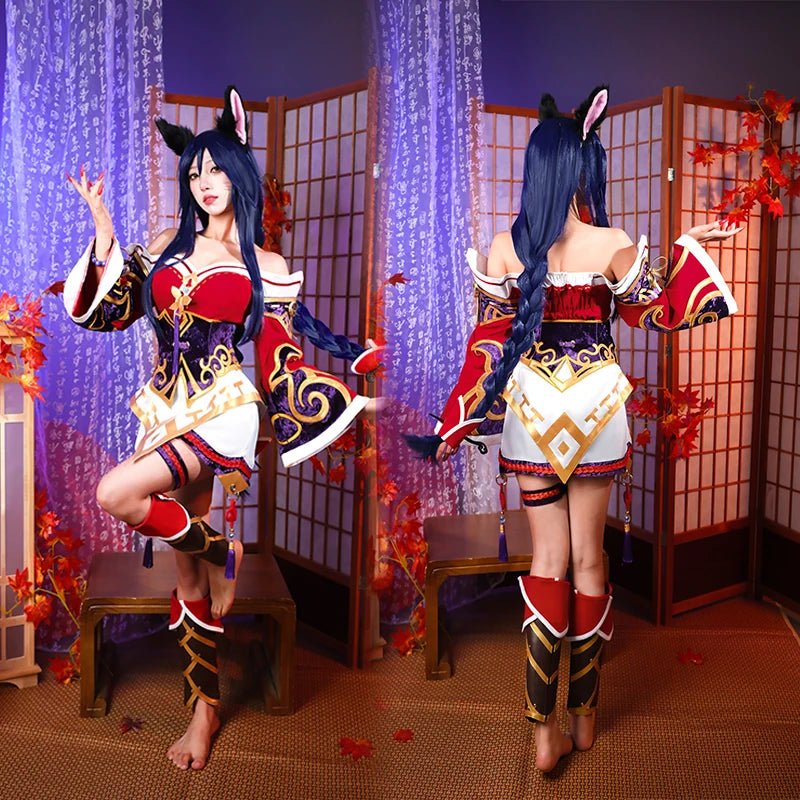 Costume Cosplay Ahri le Renard à Neuf Queues de LOL - Perruque Incluse