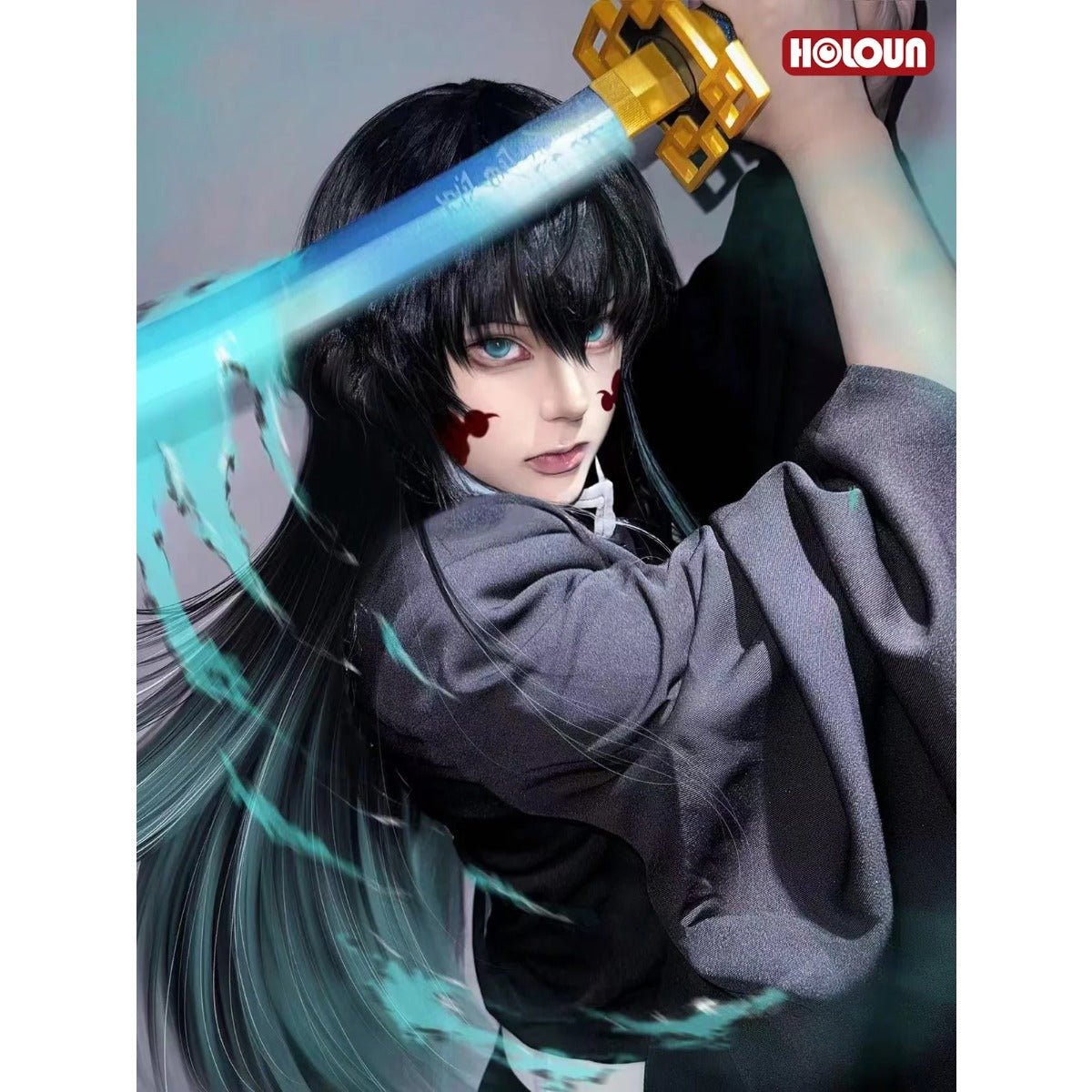 Costume Cosplay Tokitou Muichirou de Demon Slayer - Perruque, Haut Brodé, Pantalon Élastique, Ceinture et Filet Rose