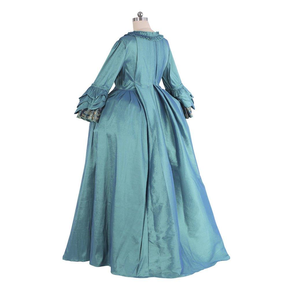 Robe Rococo Bleue du 18ème Siècle - Brocart Bleu Foncé avec Broderie et Dentelle