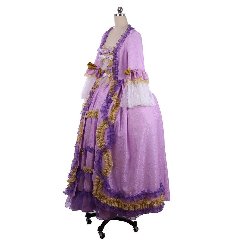 Robe Rococo Violette avec Impression Numérique - L'AniMirage Costume en Taffetas Élégant