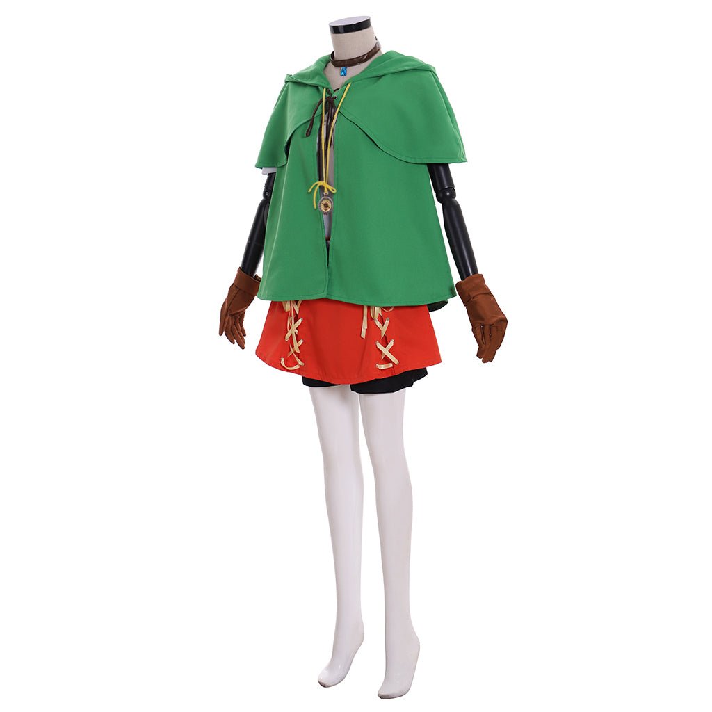 Costume Cosplay Linkle Elfe Ensemble Complet avec Cape Verte, Chemise, Pantalon et Jupe