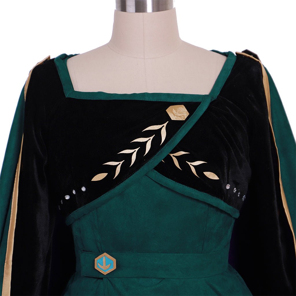 Nouvelle Vision Robe Cosplay Reine Anna Vert Foncé Frozen 2 | Costume Princesse Disney pour Adultes