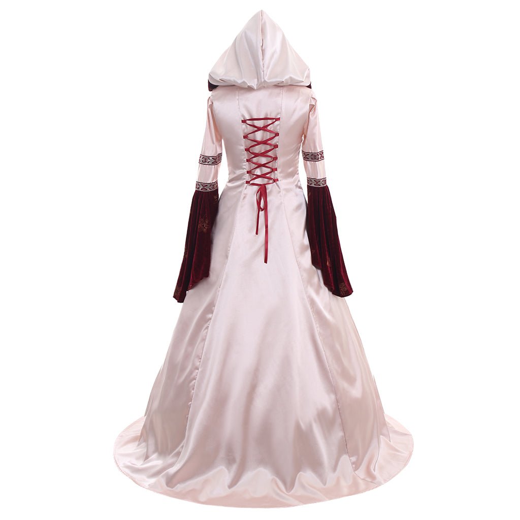 Robe médiévale Cosplay Manches Longues rose robe ballon satin/velours à capuche personnalisée