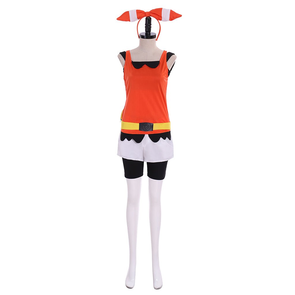 Costume Cosplay Pokémon Omega Ruby et Alpha Sapphire May avec Coiffe et Sac Fonctionnel