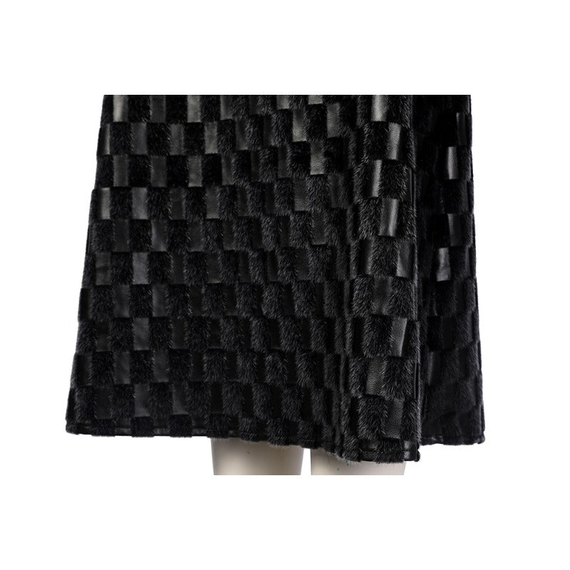 Costume Cruella Deville Robe Femme avec Veste en Cuir Noir et Perruque pour Halloween