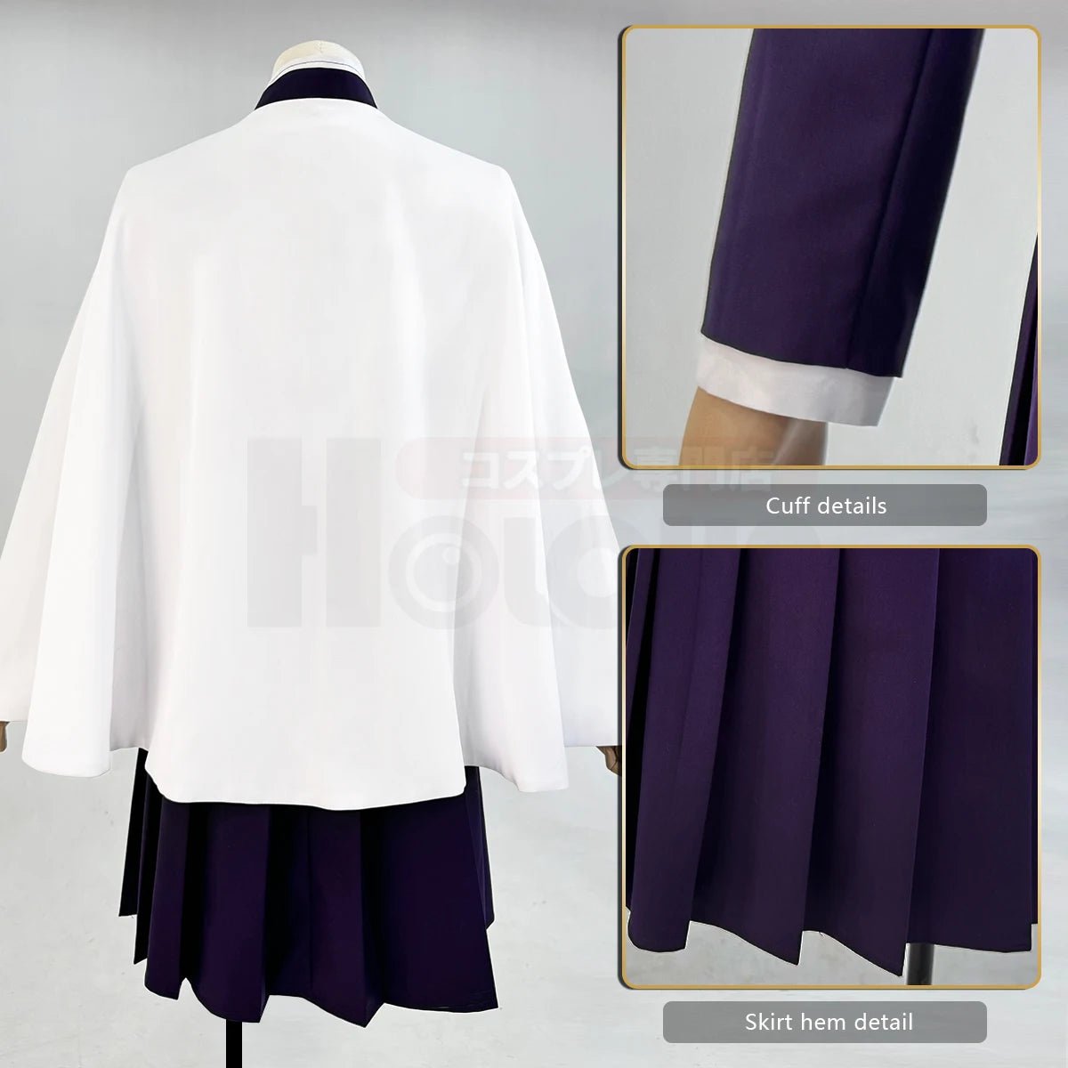 Costume Cosplay Tsuyuri Kanao Anime Demon Slayer Perruque Violet Haut Manteau Blanc Ceinture Cadeau Halloween Noël