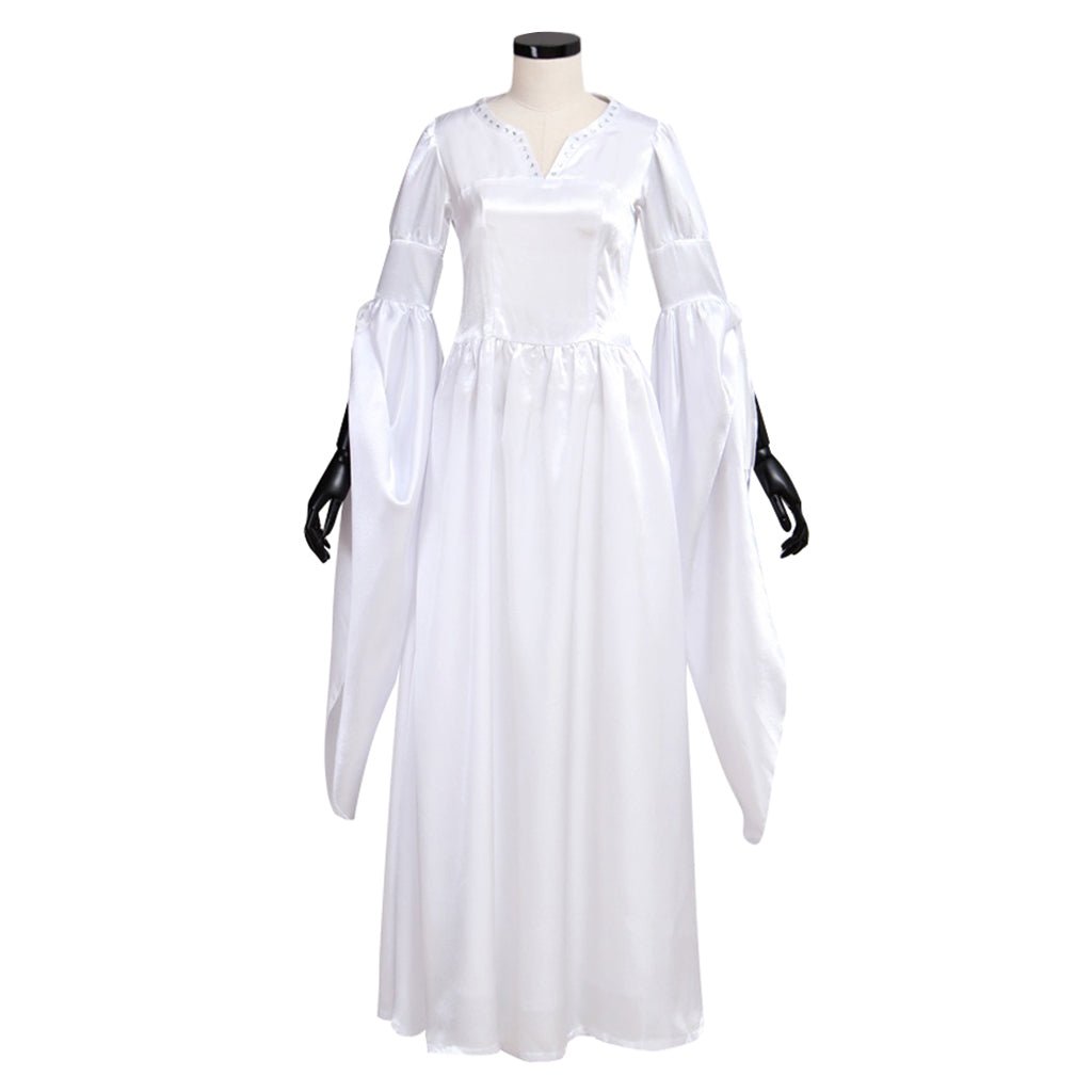 Robe médiévale blanche avec gilet noir costume cosplay personnalisé pour adultes Halloween Carnaval