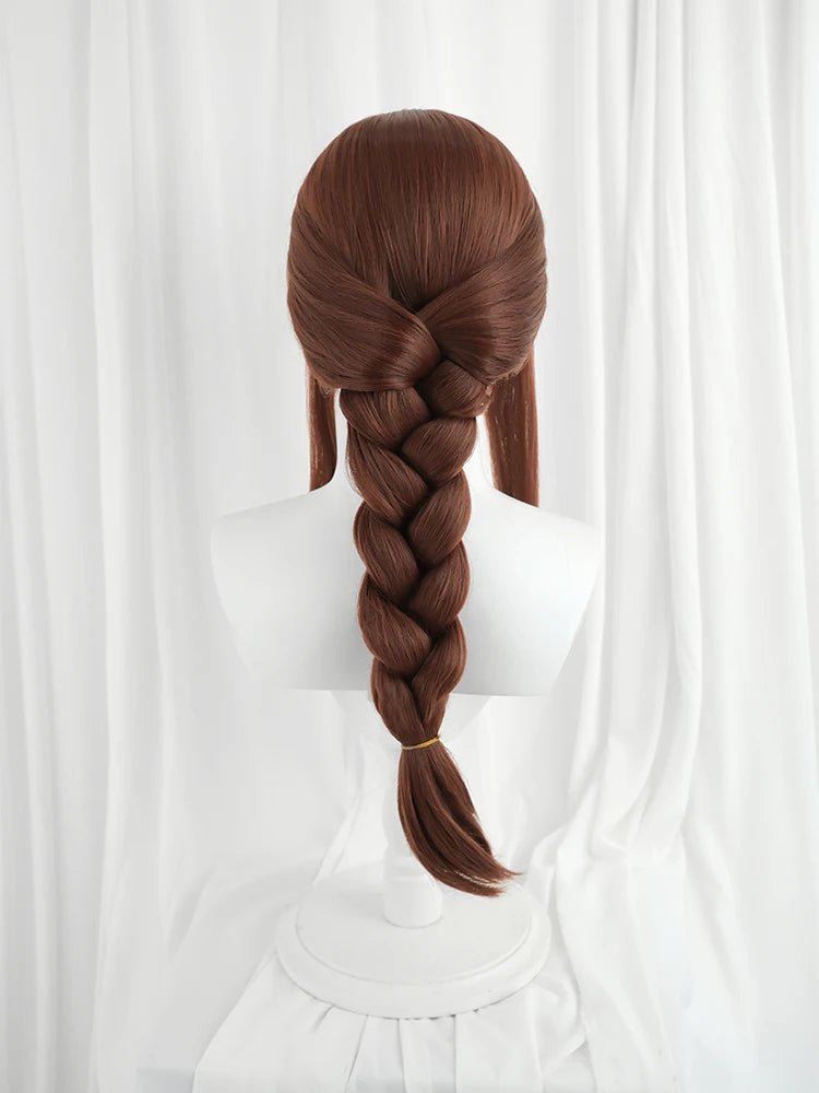 Perruque Cosplay Ahri Légende Ressuscitée LOL 65cm Brun avec Tresse
