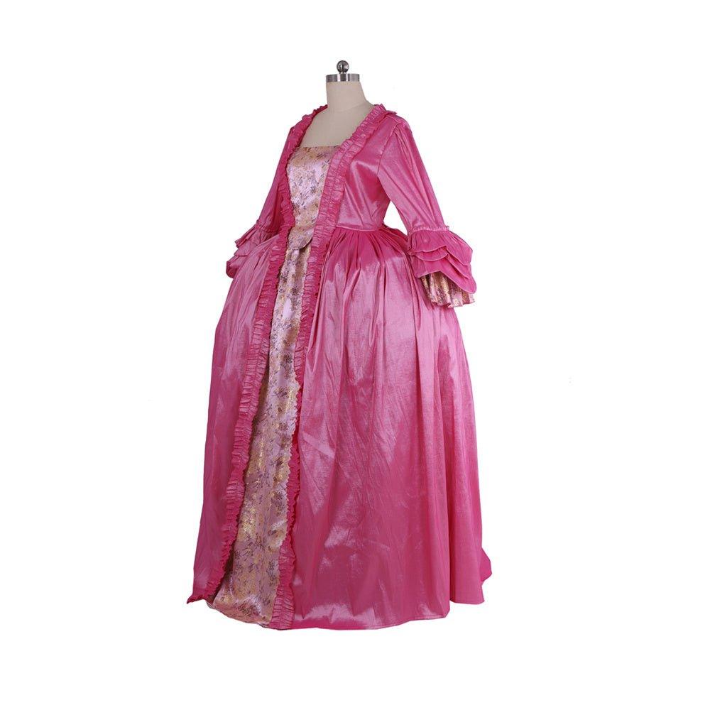 Robe Rococo Rose du 18ème Siècle - Robe Brodée à Manches Longues avec Fleur Délicate