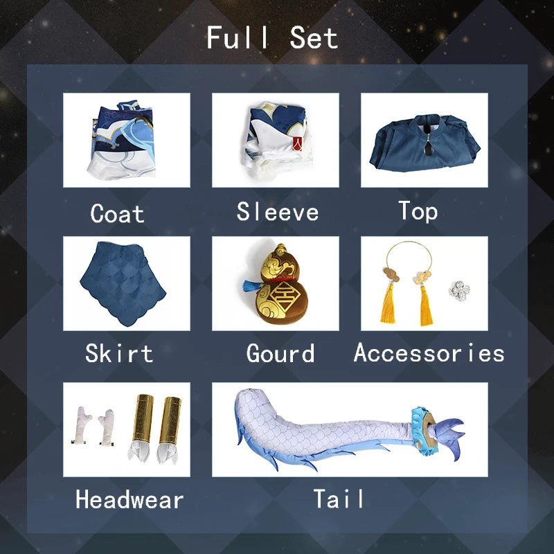 Costume Cosplay Bailu de Honkai Star Rail Design Écailles de Poisson Robe Femme pour Halloween Carnaval Fête avec Queue