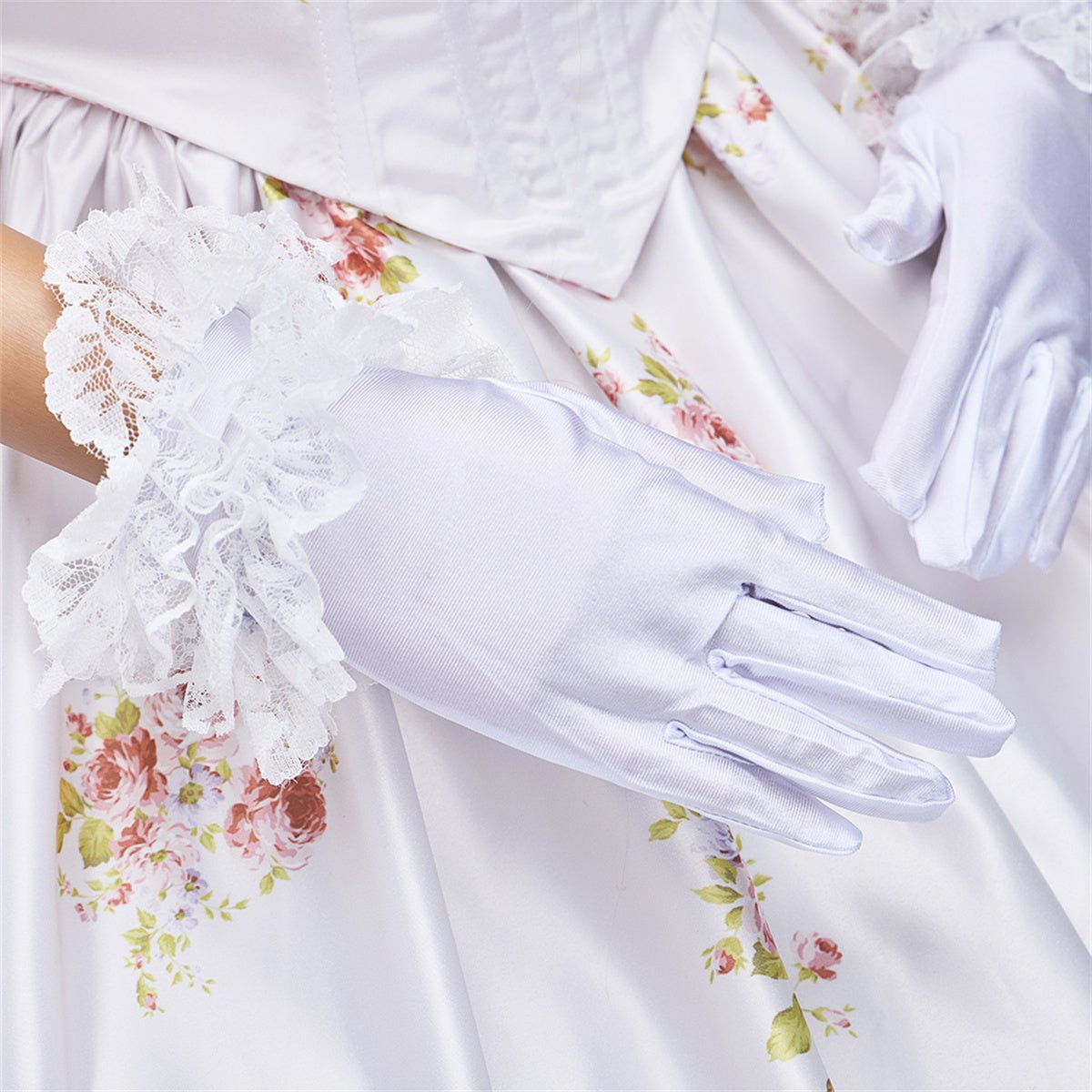 Robe de bal ivoire à manches bouffantes et motifs floraux - Costume cosplay élégant longueur plancher