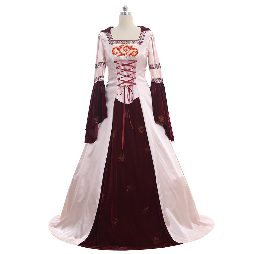 Robe médiévale Cosplay Manches Longues rose robe ballon satin/velours à capuche personnalisée
