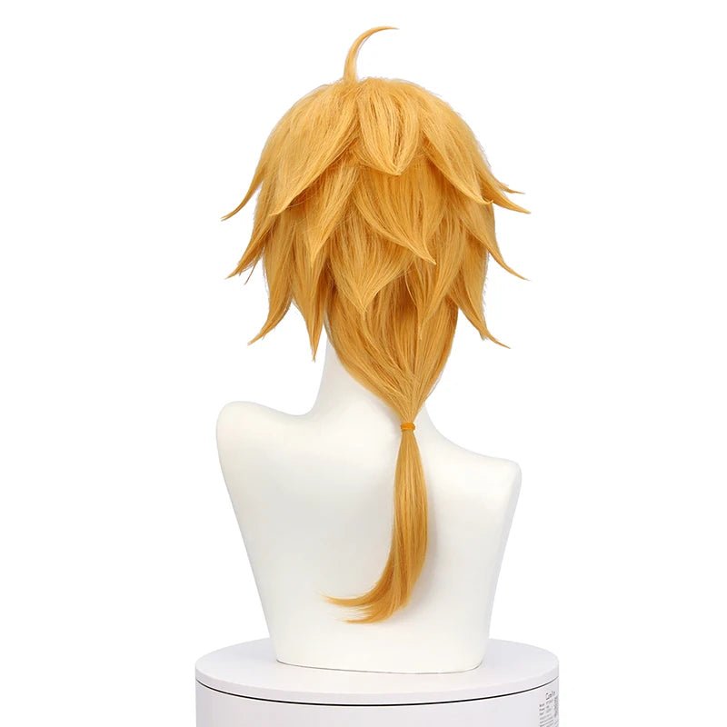Perruque Cosplay Tohma Genshin Impact 55cm Jaune pour Homme Résistante à la Chaleur