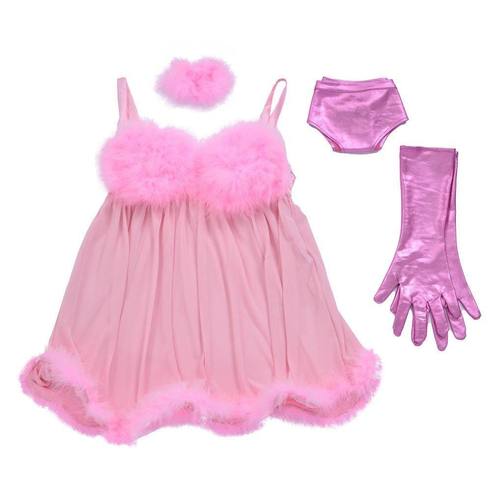 Costume de Robot Femme Sexy Rose avec Lingerie à Plumes pour Cosplay