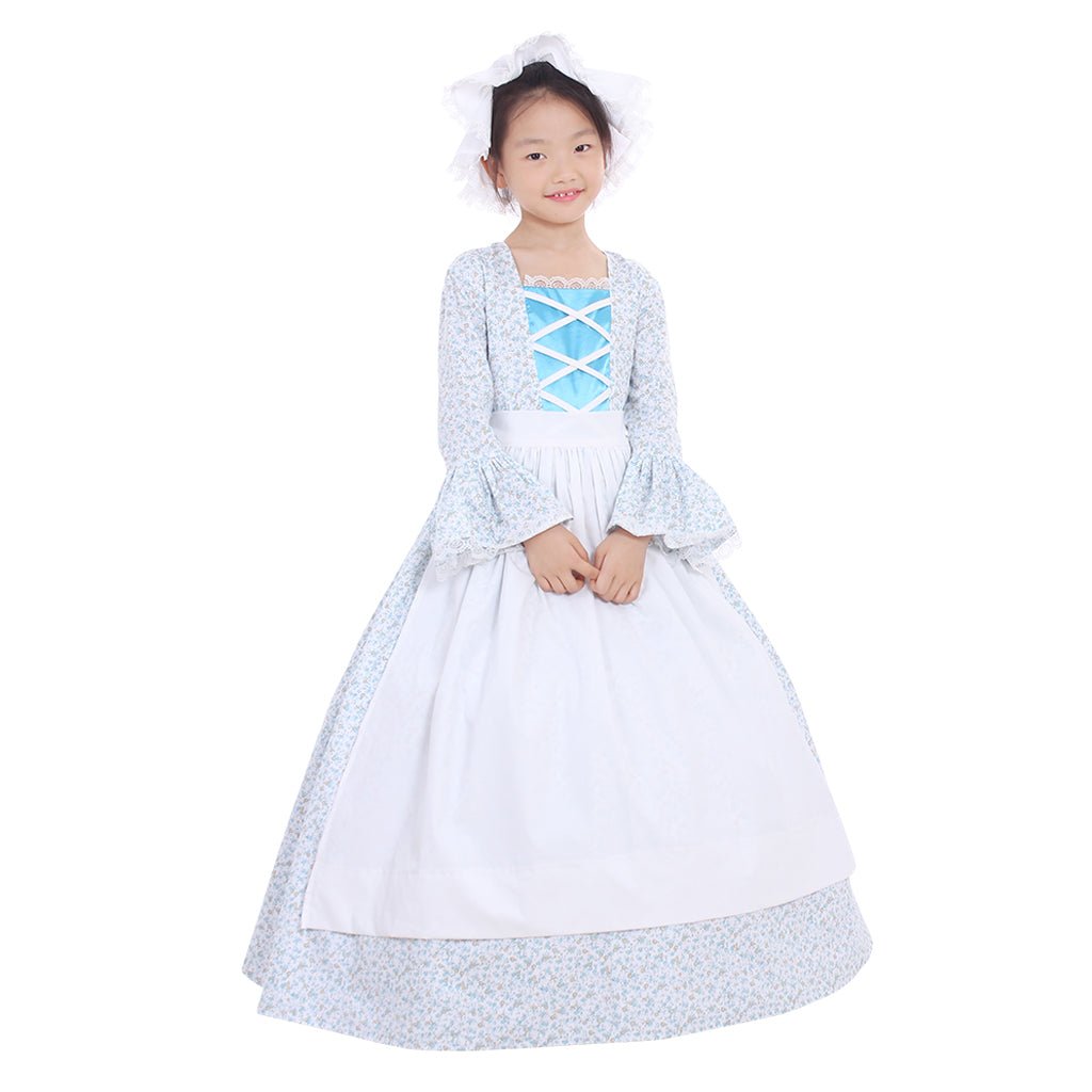 Costume Cosplay Fille Coloniale | Robe Victorienne Médiévale avec Chapeau pour Enfants