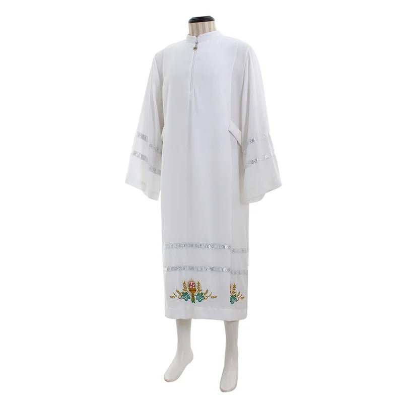 Robe de Clergé Médiéval sur Mesure - Cassocke Blanche Brodée Costume Cosplay | Série Médiévale L'AniMirage