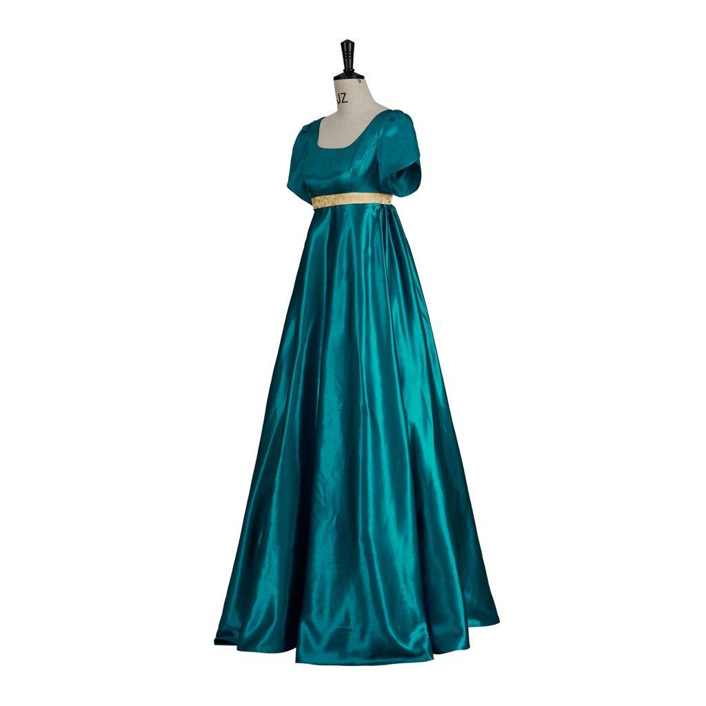 Robe Empire Médiévale Traditionnelle - Costume Bridgerton en Tissu Soyeux Vert Émeraude