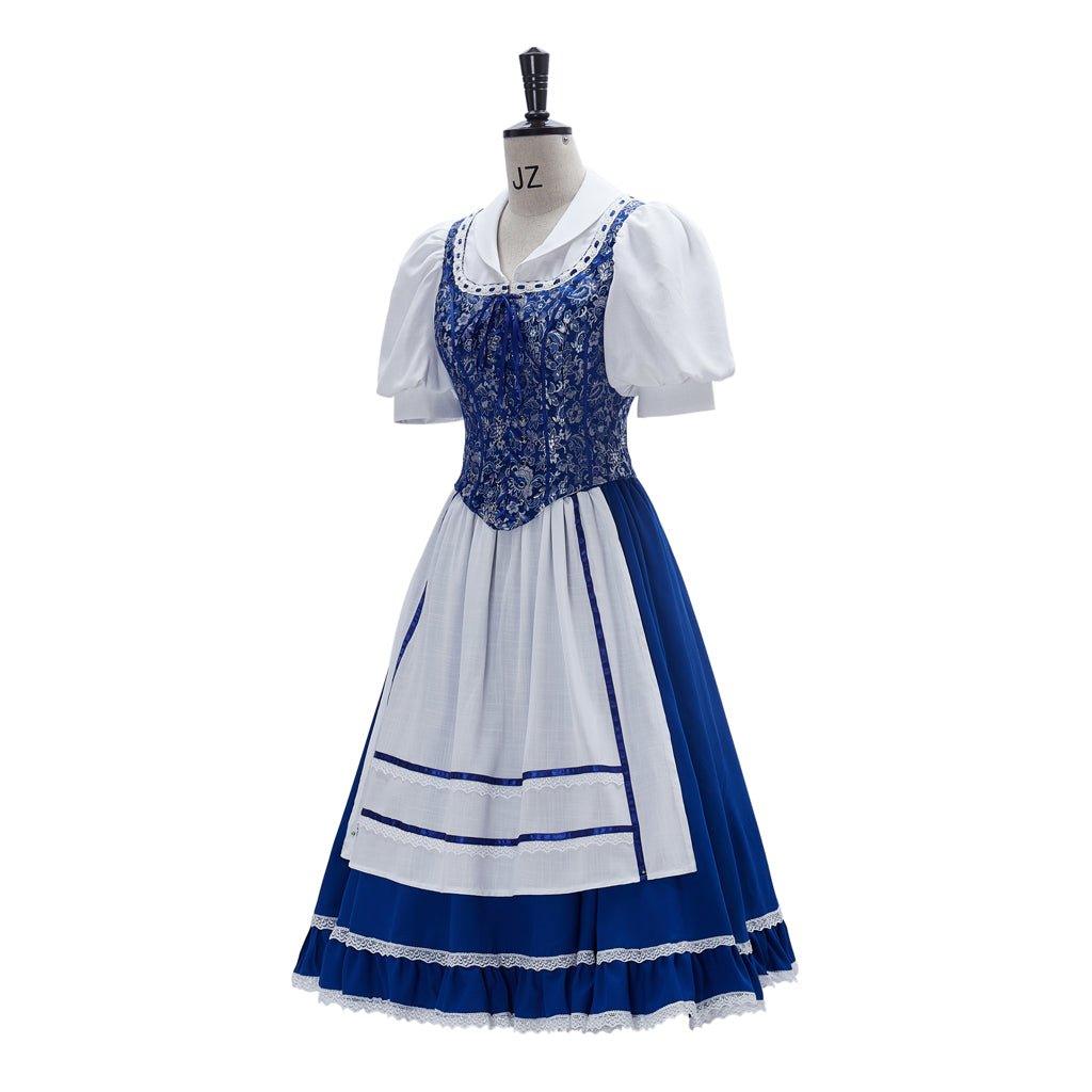 Costume Cosplay Princesse Belle - Robe Villageoise pour Femmes Robe de Servante Bleue