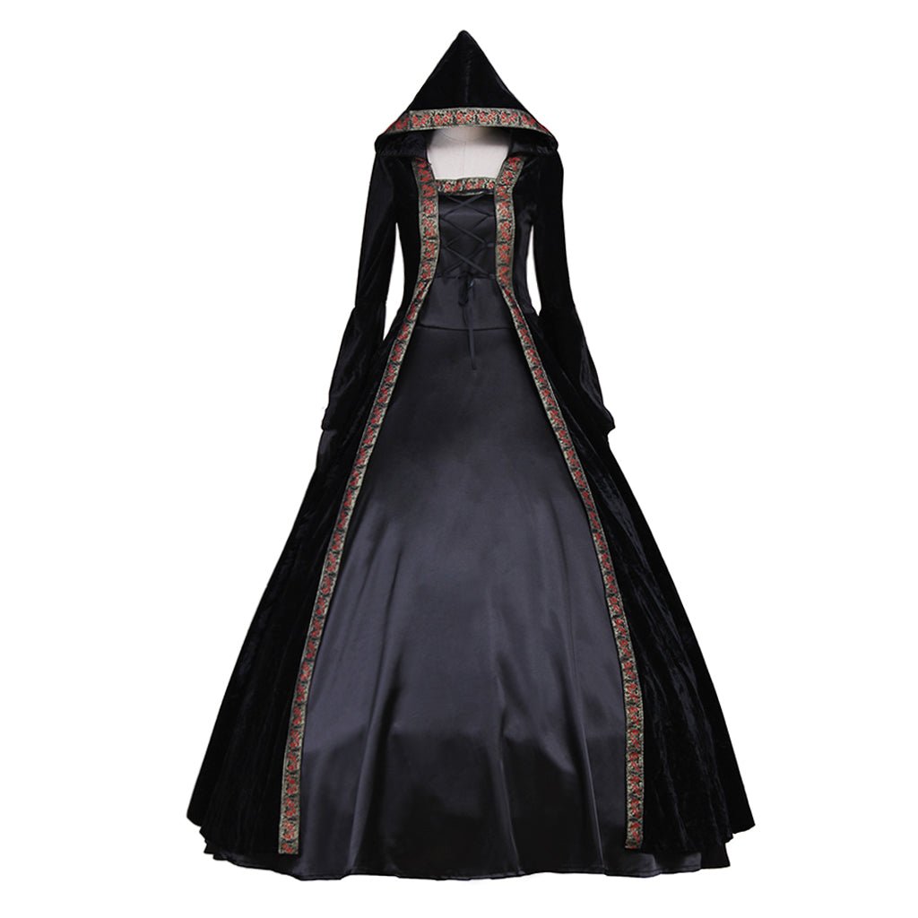 Robe Victorienne Rococo Médiévale Miko Ball Gothique Punk en Velours Noir Costume Cosplay