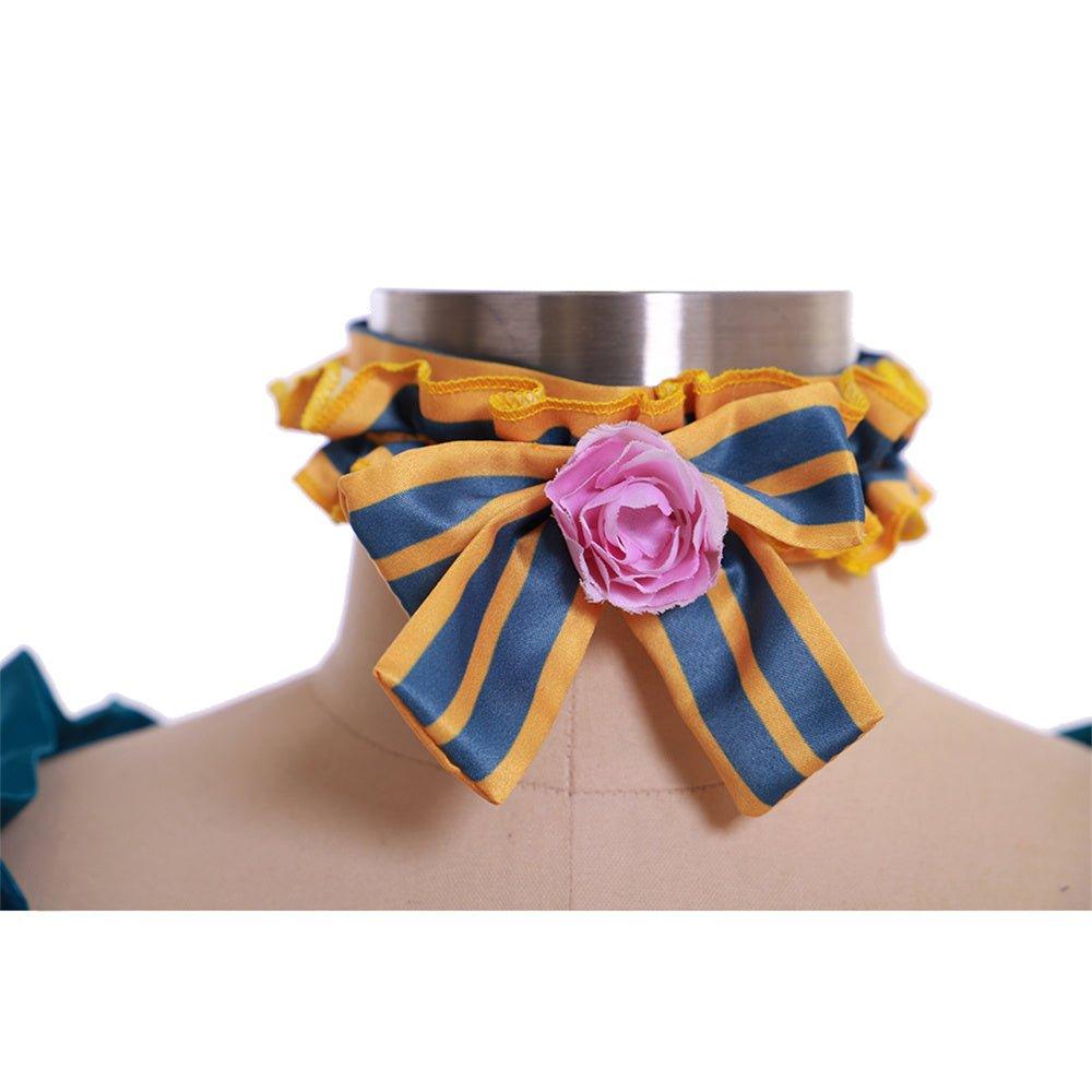 Robe de Mariée Rococo Jaune du 18e Siècle - Élégance Rayée avec Fleurs Bleues