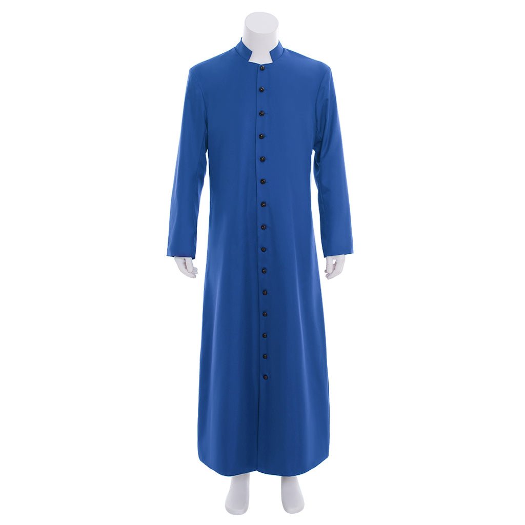Robe de Clergé Bleu pour Hommes Costume Liturgique Cassock avec Col Montant pour Cosplay d'Église