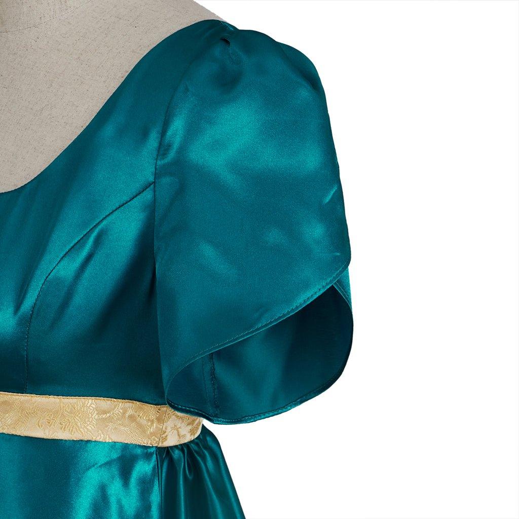 Robe Empire Médiévale Traditionnelle - Costume Bridgerton en Tissu Soyeux Vert Émeraude