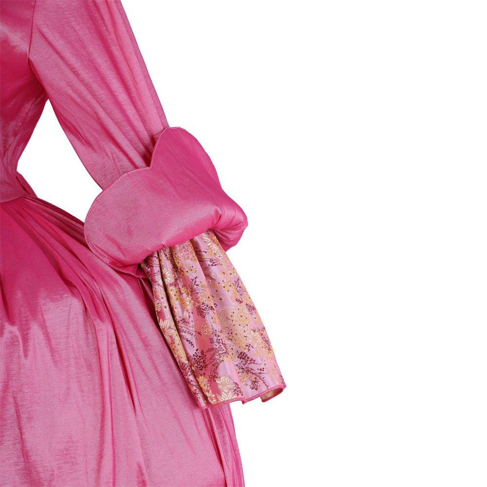 Robe Rococo Rose du 18ème Siècle - Robe Brodée à Manches Longues avec Fleur Délicate