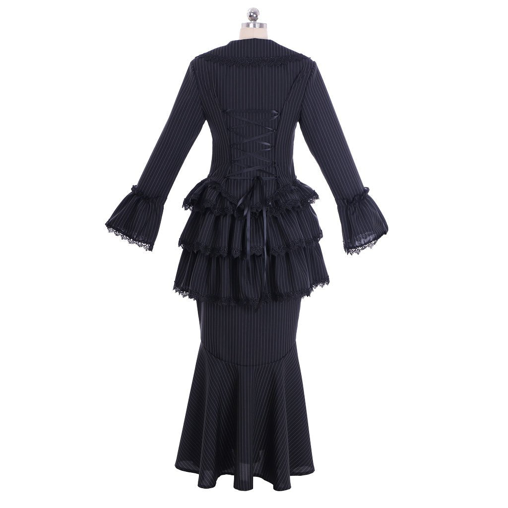 Robe Gothique Victorienne Noire avec Corset et Jupon Bustier | Costume Belle du Sud de la Guerre Civile