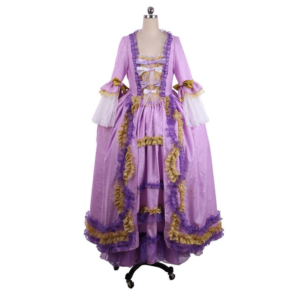 Robe Rococo Violette avec Impression Numérique - L'AniMirage Costume en Taffetas Élégant
