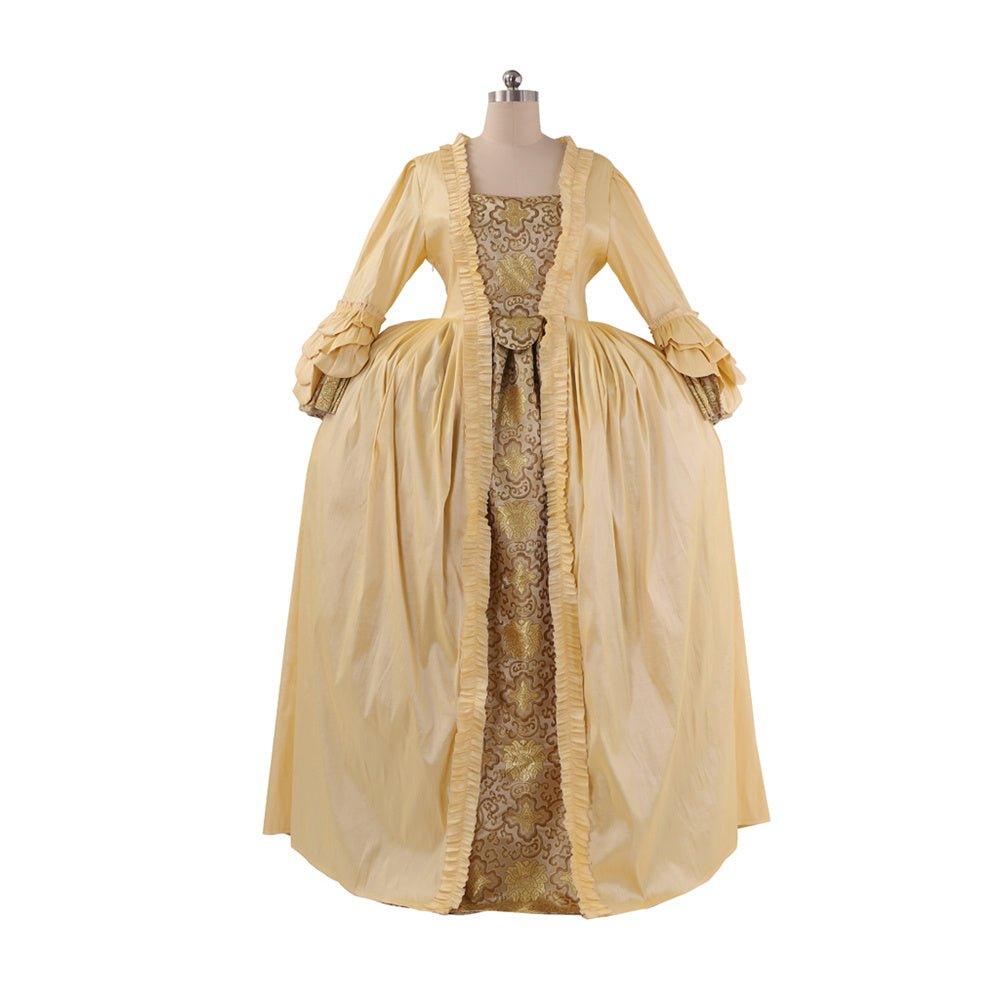 Robe Rococo Abricot du 18e Siècle - Gown Brocard Deluxe avec Fleurs sur le Corsage