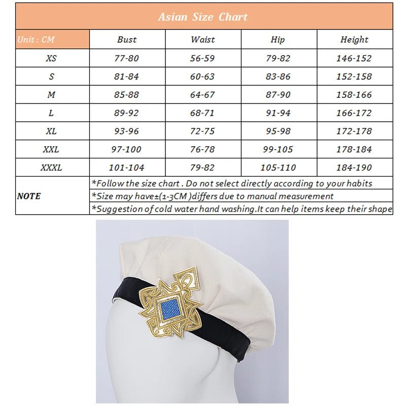 Costume Cosplay Genshin Impact Navia - Combinaison de Course avec Chapeau