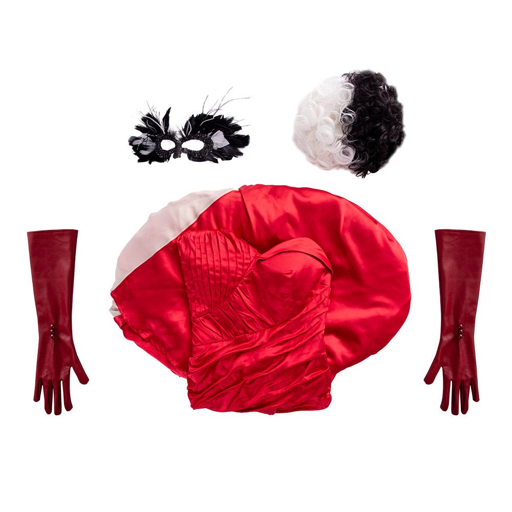 Costume Cosplay Cruella Femme, Robe Rouge pour Fête d'Halloween, Personnalisé
