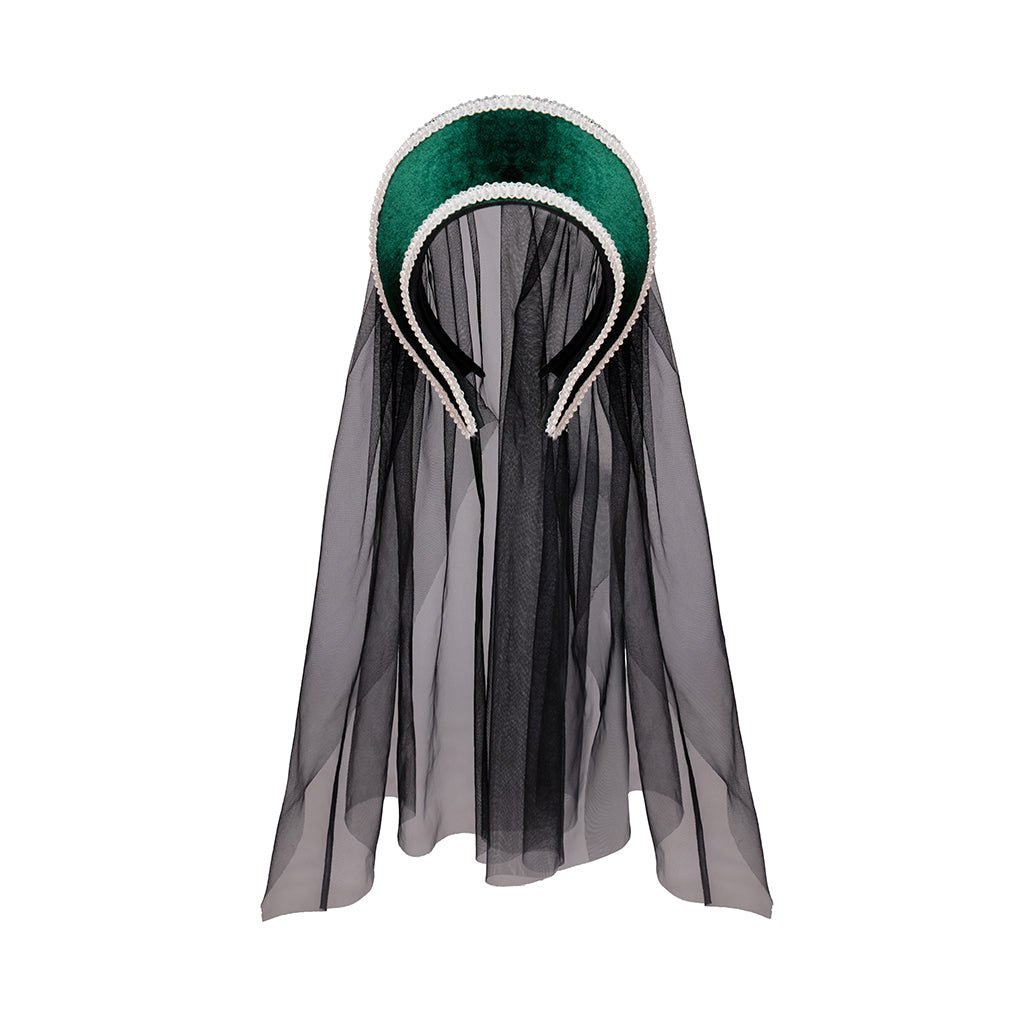 Chapeau Tudor Bleu avec Voile Noir Costume Cosplay – Élégant Couvre-chef Historique Renaissance pour Reconstitutions et Événements Thématiques