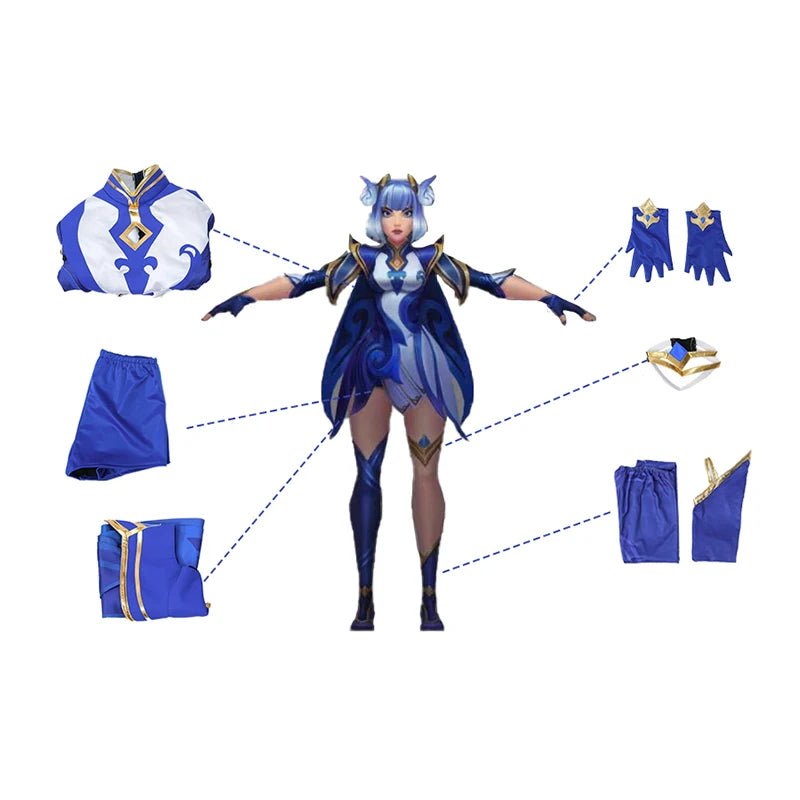 Costume Cosplay Irelia Celadon LOL Nouveau Skin pour Femmes Robe Bleu Blanc Ensemble Complet