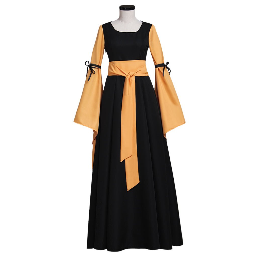 Robe médiévale noire et orange Renaissance Gothique pour femmes Costume cosplay fête Halloween