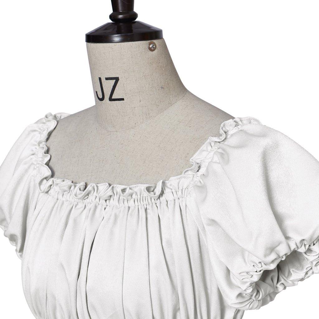 Robe Empire Médiévale Traditionnelle - Costume Cosplay Bridgerton en Tissu Soie Argent Blanc