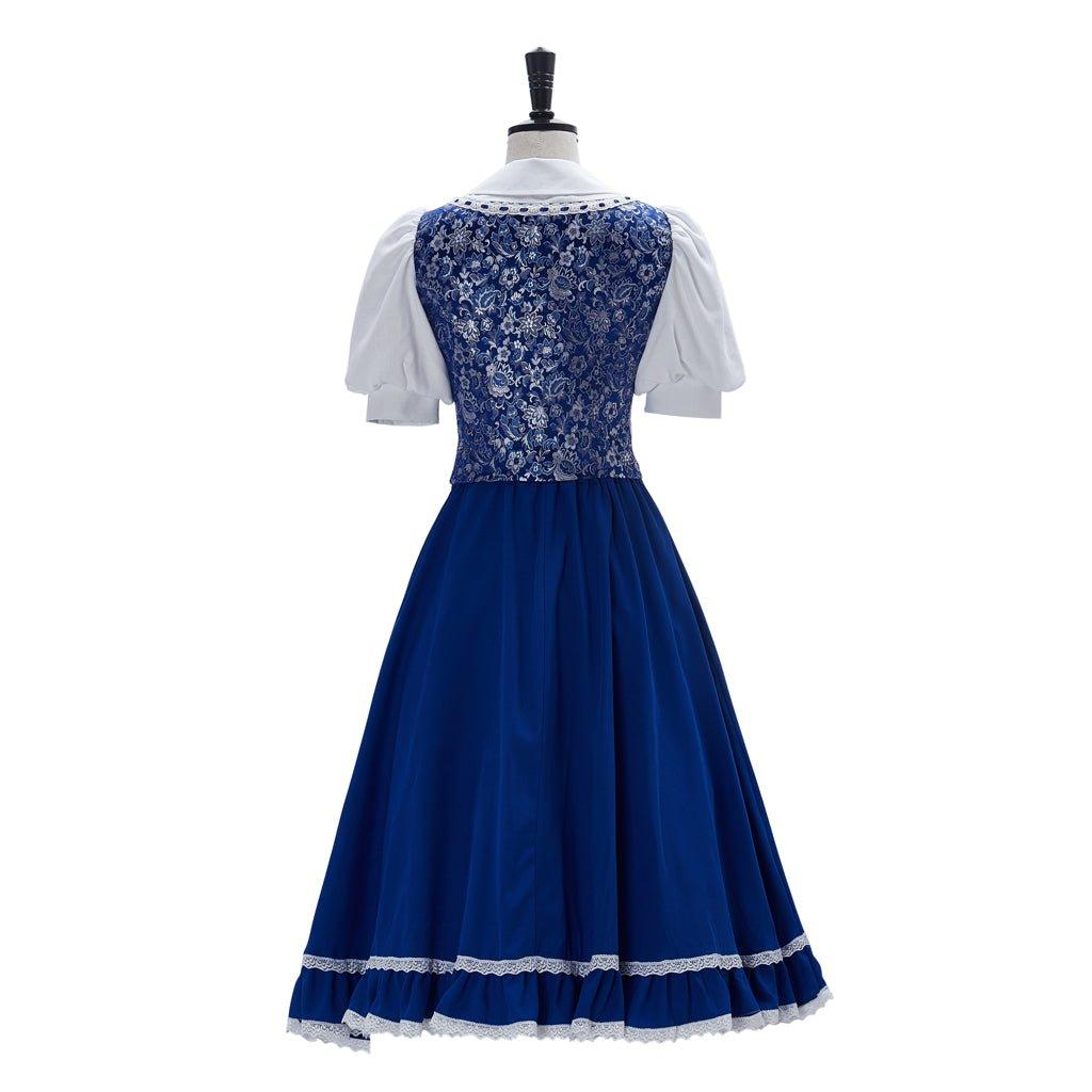 Costume Cosplay Princesse Belle - Robe Villageoise pour Femmes Robe de Servante Bleue