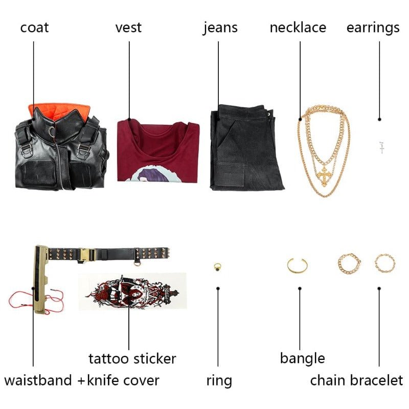 Costume Cosplay Jackie 2077 en Cuir Artificiel Combinaison Noire pour Halloween & Fêtes