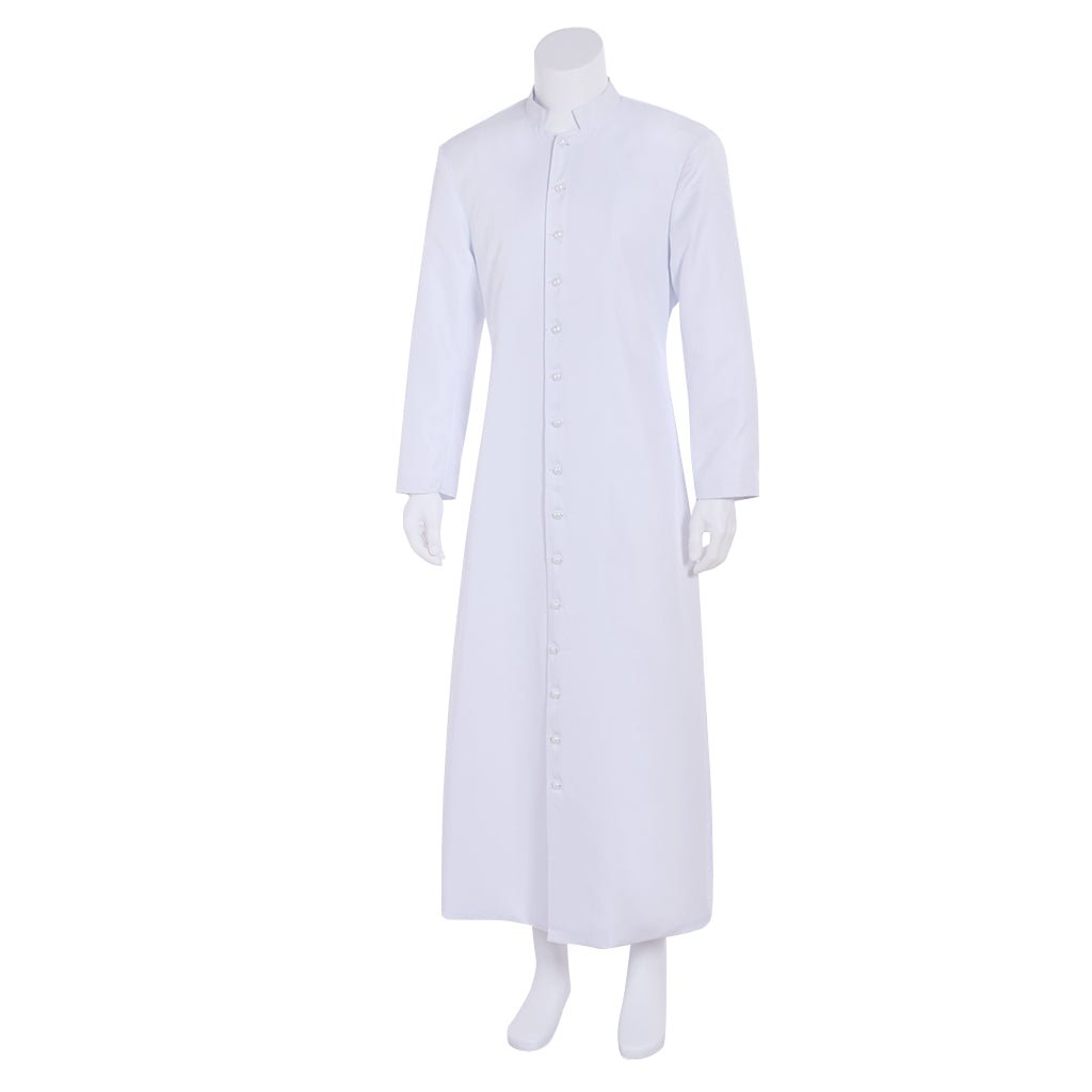 Robe de Clergé Homme Cassock Blanc Costume Prêtre avec Col Montant Vêtements Liturgiques