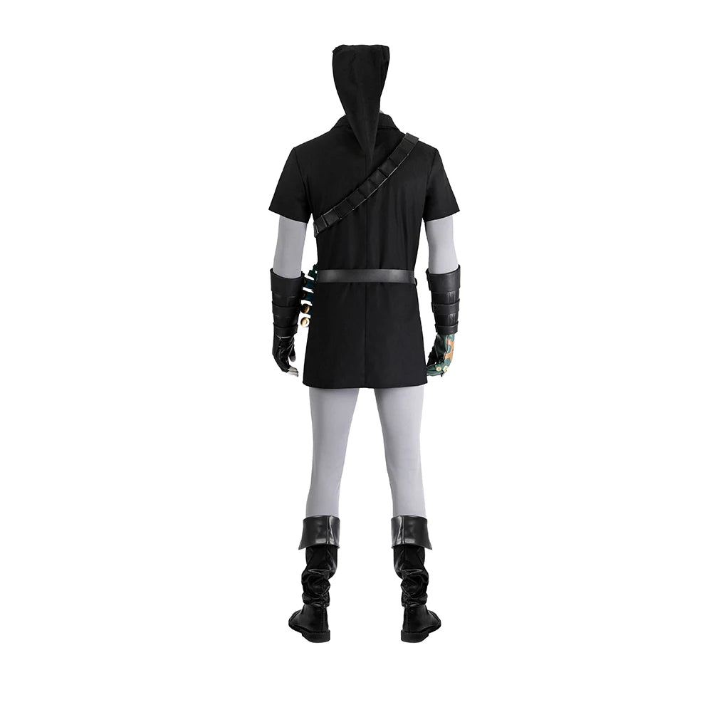 Costume Cosplay Zelda Guerrier Noir Complet pour Hommes - Uniforme de Bataille Noir pour Halloween, Carnaval et Fêtes