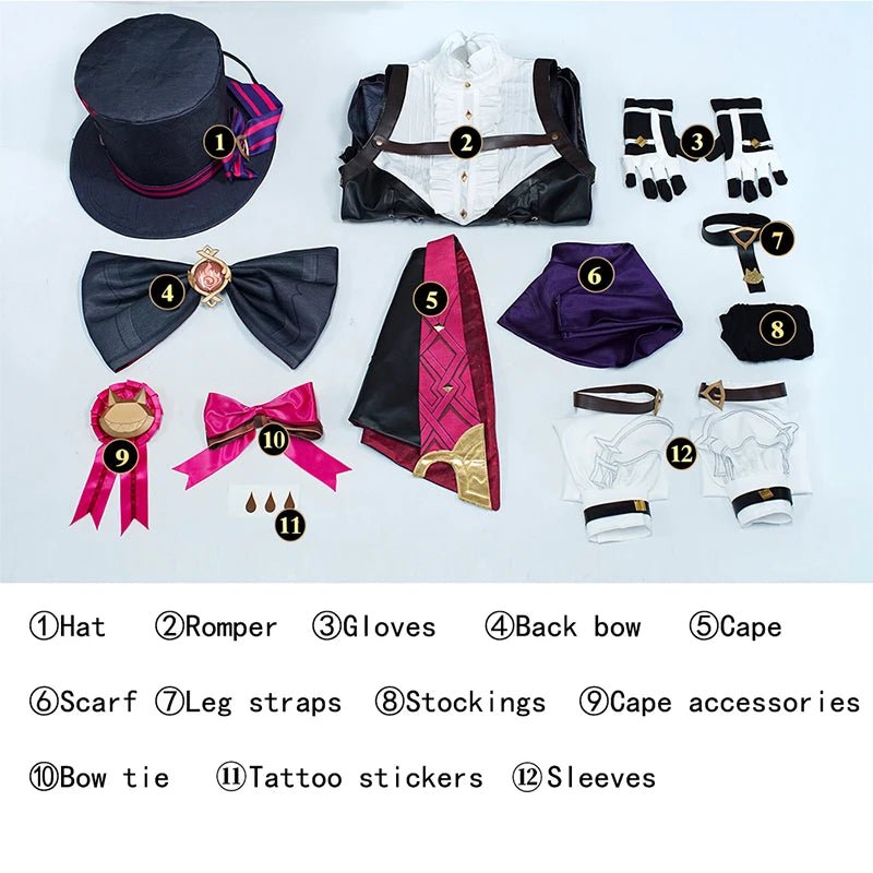 Costume Cosplay Iyney Genshin Impact Jumeaux Lyney Chapeau Magique Uniforme Halloween Femme Ensemble Complet