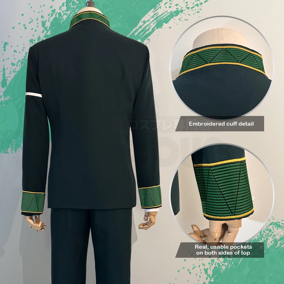 Costume Cosplay Akihiko Nirei Wind Breaker - Veste Verte, Pantalon, Chemise Blanche et Perruque