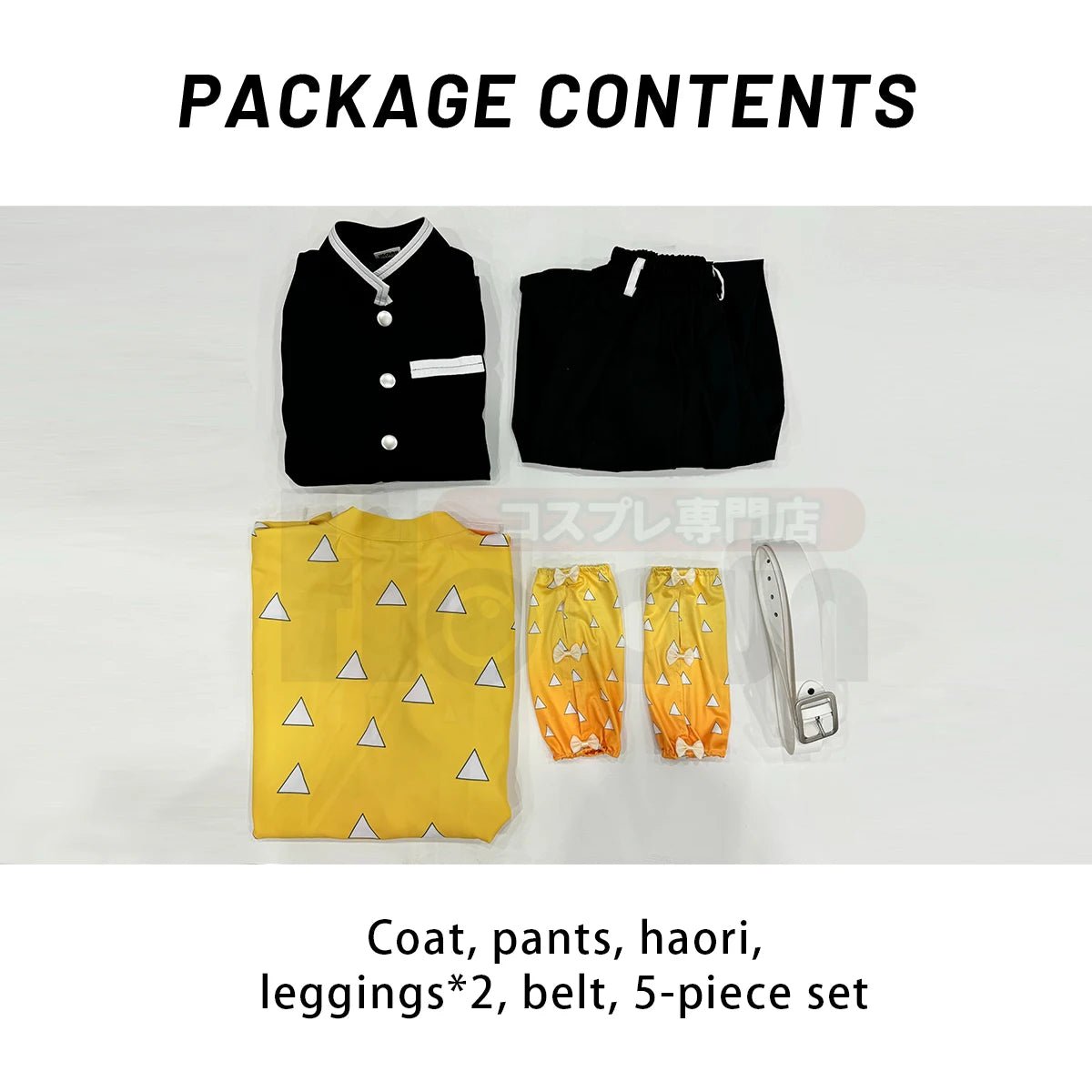 Costume Cosplay Agatsuma Zenitsu de Demon Slayer - Perruque, Haori Brodé, Pantalon Élastique, Ceinture et Filet Rose - Idéal pour Halloween, Noël