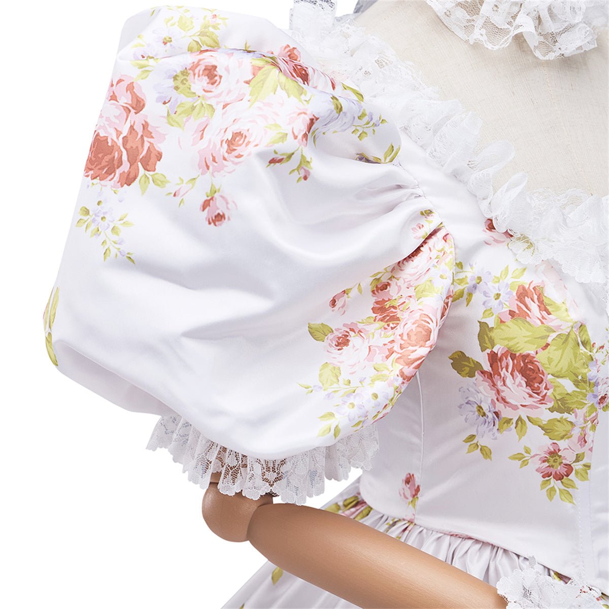 Robe de bal ivoire à manches bouffantes et motifs floraux - Costume cosplay élégant longueur plancher